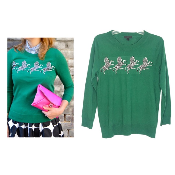 J Crew Sweaters J Crew Zebra Print Green Tippi Sweater Poshmark
